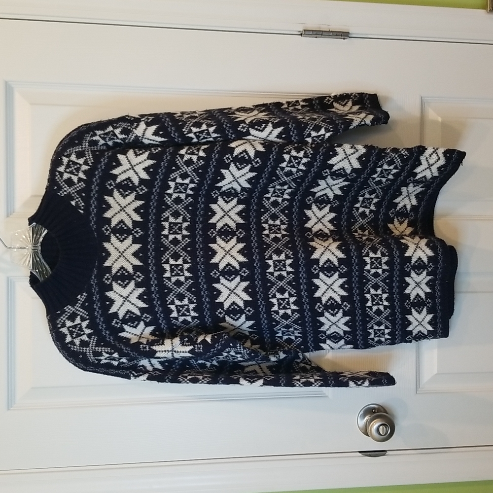 VINTAGE American Pride Navy & White Snowflake Ski Print Sweater Men's Medium